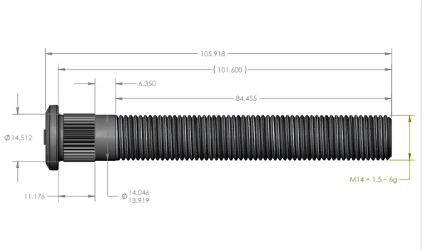 Stud – 14MM x 1.5 x 100MM Long – No Lead