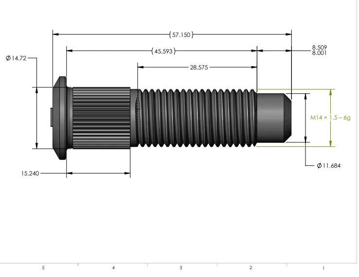Wheel Stud - 14mm x 1.5 - 45mm Long
