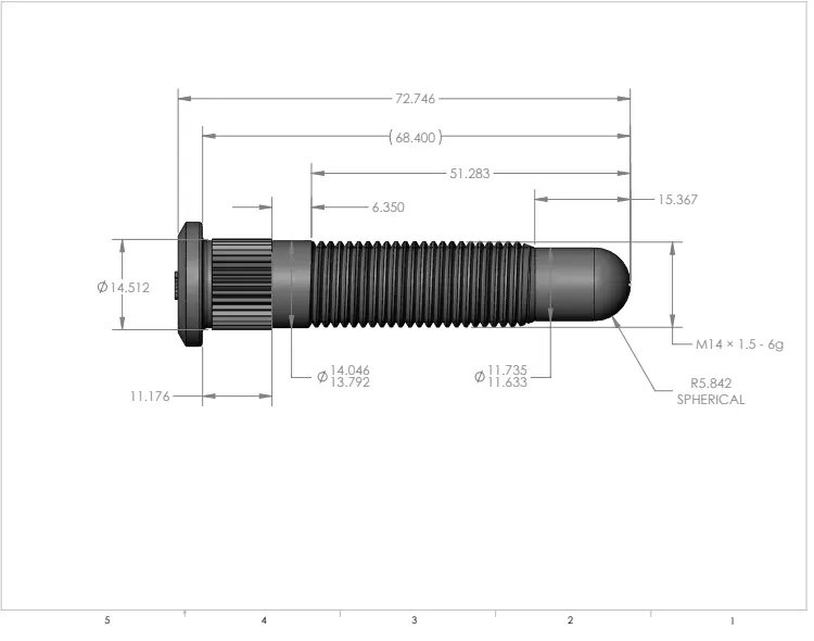 [8052S [1410]] Stud – 14MM x 1.5 x 52MM Long – Bullet Nose