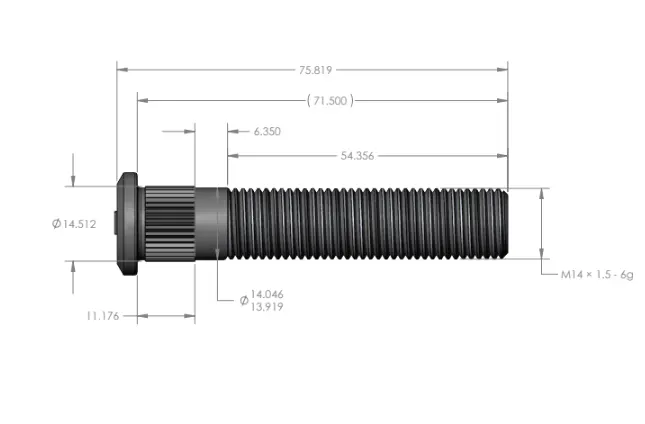 [8072 [1400]] Stud – 14MM x 1.5 x 72MM Long – No Lead