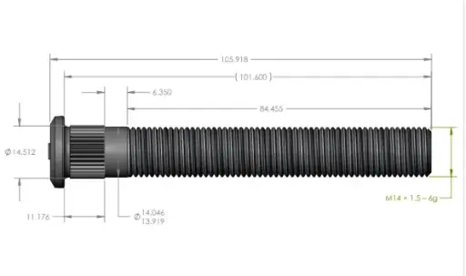 [8045 [1400]] Stud – 14MM x 1.5 x 100MM Long – No Lead