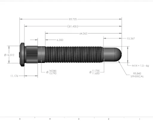 [8065S [1410]] Stud – 14MM x 1.5 x 65MM Long – Bullet Nose